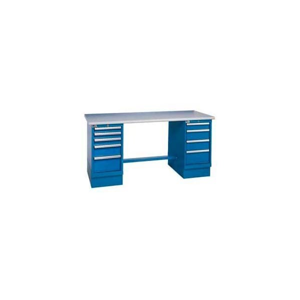 Global Equipment 60x30 Square Plastic Pedestal Workbench with 8 Drawers 253870 - main